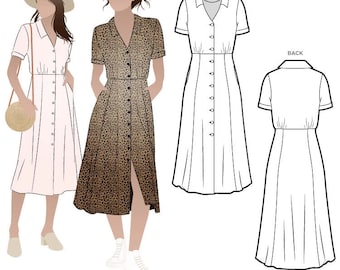 Armidale Dress Printed Sewing Pattern: Retro Fit & Flare, US Sizes 0-26
