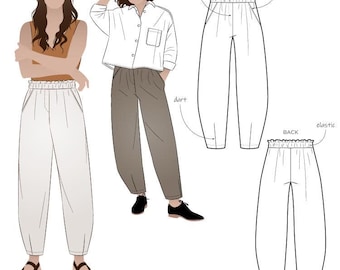 Barry Woven Pant tryckt sömnadsmönster av Style Arc, amerikanska storlekar 0-26, byxor med barrel leg och resår i midjan