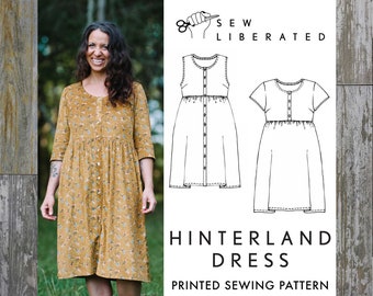 Hinterland Dress Sewing Pattern | Sz 0-34 | Sew Liberated | Babydoll dress, optional button up, short or 3/4 sleeves | Plus sizes included