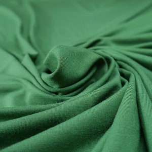 Flowy Bamboo Jersey Fabric in Summer Leaf | Midweight, opaque knit fabric with fluid drape, subtle sheen, and 4 way stretch