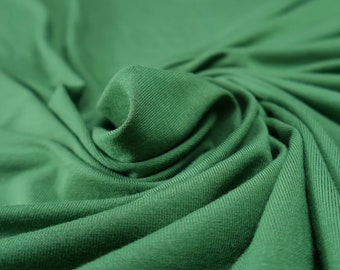 Flowy Bamboo Jersey Fabric in Summer Leaf | Midweight, opaque knit fabric with fluid drape, subtle sheen, and 4 way stretch