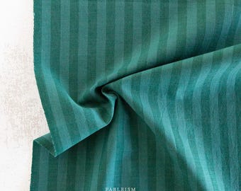 Yarn-Dyed Cotton Striped Fabric in  in Bottle Green, for apparel, crafts & quilting, from Fableism Sun Stripes collection