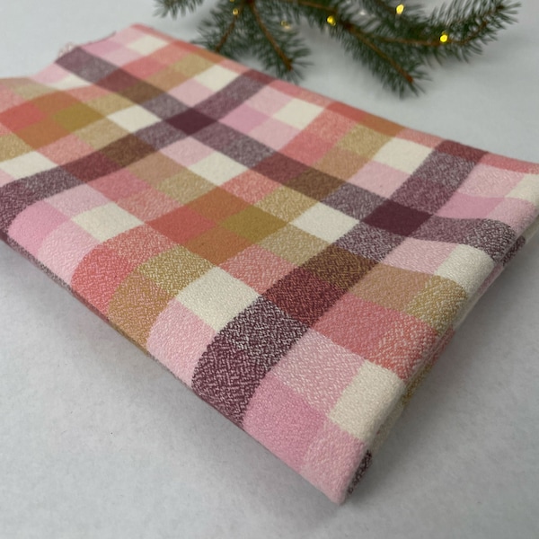 Cozy Soft Organic Cotton Flannel Fabric in Honeysuckle Check | Midweight perfect for fall and winter shirts, pajamas, robes