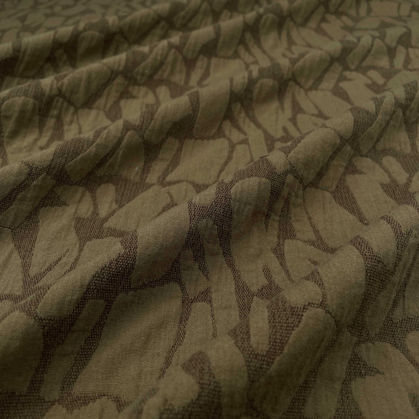 Weston Cotton Linen Jacquard Fabric in Olive Green | Double Gauze like fabric with abstract brushstroke pattern, great for apparel