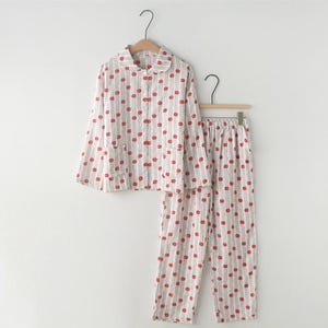 Conjunto de pijama de algodão com estampa de cachorro de desenho animado para mulheres - Roupa de dormir aconchegante de manga comprida