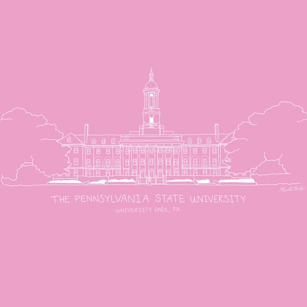 Penn State Old Main White on Pink