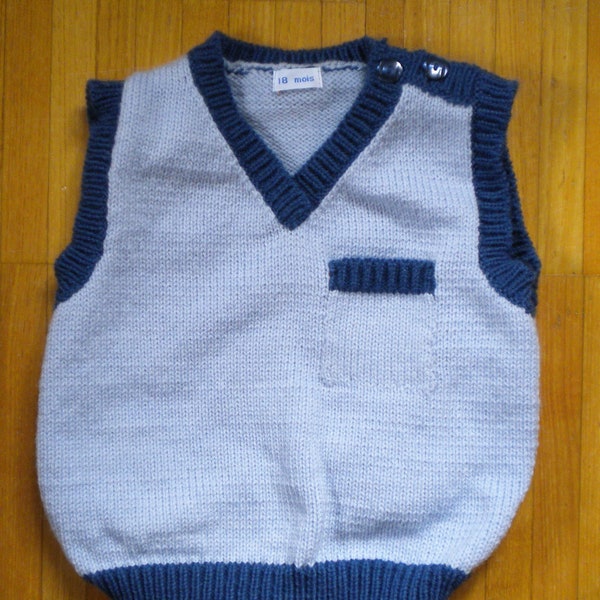 Pull sans manches bleu en laine pour bébé