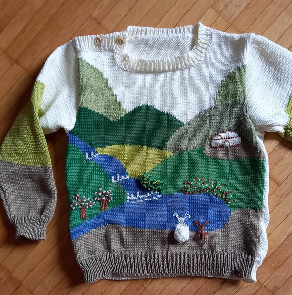 Children's Cotton Sweater With Landscape Pattern