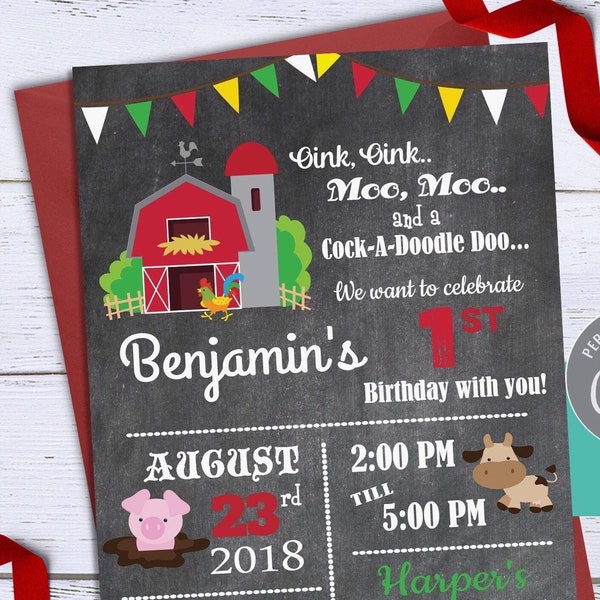Instant Download Farm Birthday Invitation, Barnyard Birthday Party Invitation, Digital Download, Kids 1st Barnyard Birthday Invite Printable