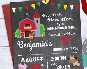 Instant Download Farm Birthday Invitation, Barnyard Birthday Party Invitation, Digital Download, Kids 1st Barnyard Birthday Invite Printable