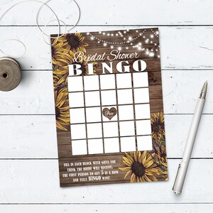Descarga instantánea de bingo nupcial de girasol, juego de bingo de despedida de soltera floral imprimible, juego de fiesta de despedida de soltera, tarjeta de bingo de boda