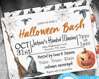 Watercolor Halloween Party Invitation: Spooky Witches Hat (Digital Download)