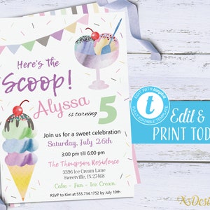 Ice Cream Birthday Party Invitation: Watercolor Sprinkles (Digital Download)