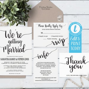 Instant Download elegante bruiloft uitnodiging, we gaan trouwen bruiloft uitnodiging sjabloon, bewerkbare afdrukbare rustieke bruiloft uitnodigen Dig