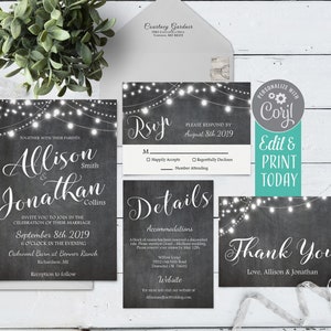 Rustic Wedding Invitation Instant Download, Printable Chalkboard Wedding Invitation Template, Country Wedding Invite Digital Download