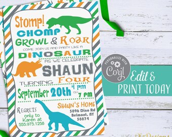 Dinosaur Invitation Instant Download, Dinosaur Birthday Invitation, Dino Invitation Digital Download, Kids Dino Party Invite Printable