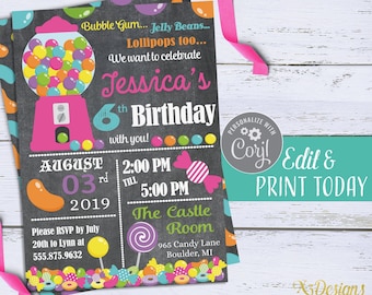 Candy Shop Einladung sofortiger Download, Sweet Shop Geburtstagseinladung, Candy Einladung Digital Download Candy Thema Party einladen Printable