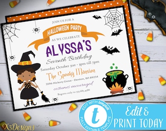 Halloween Birthday Invitation Instant Download, Kids Halloween Birthday Invitation, Printable Halloween Party Invitation, Digital Download