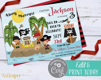 Pirate Birthday Invitation: Kids Treasure Island Party (Digital Download)