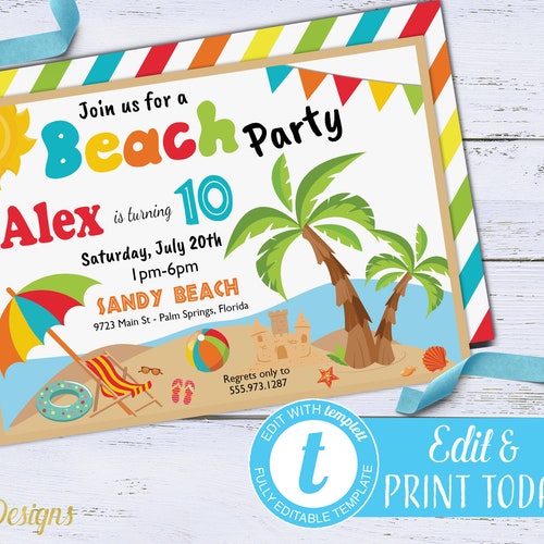 Boy Beach Party Invitation Summer Boy Birthday Invitation - Etsy