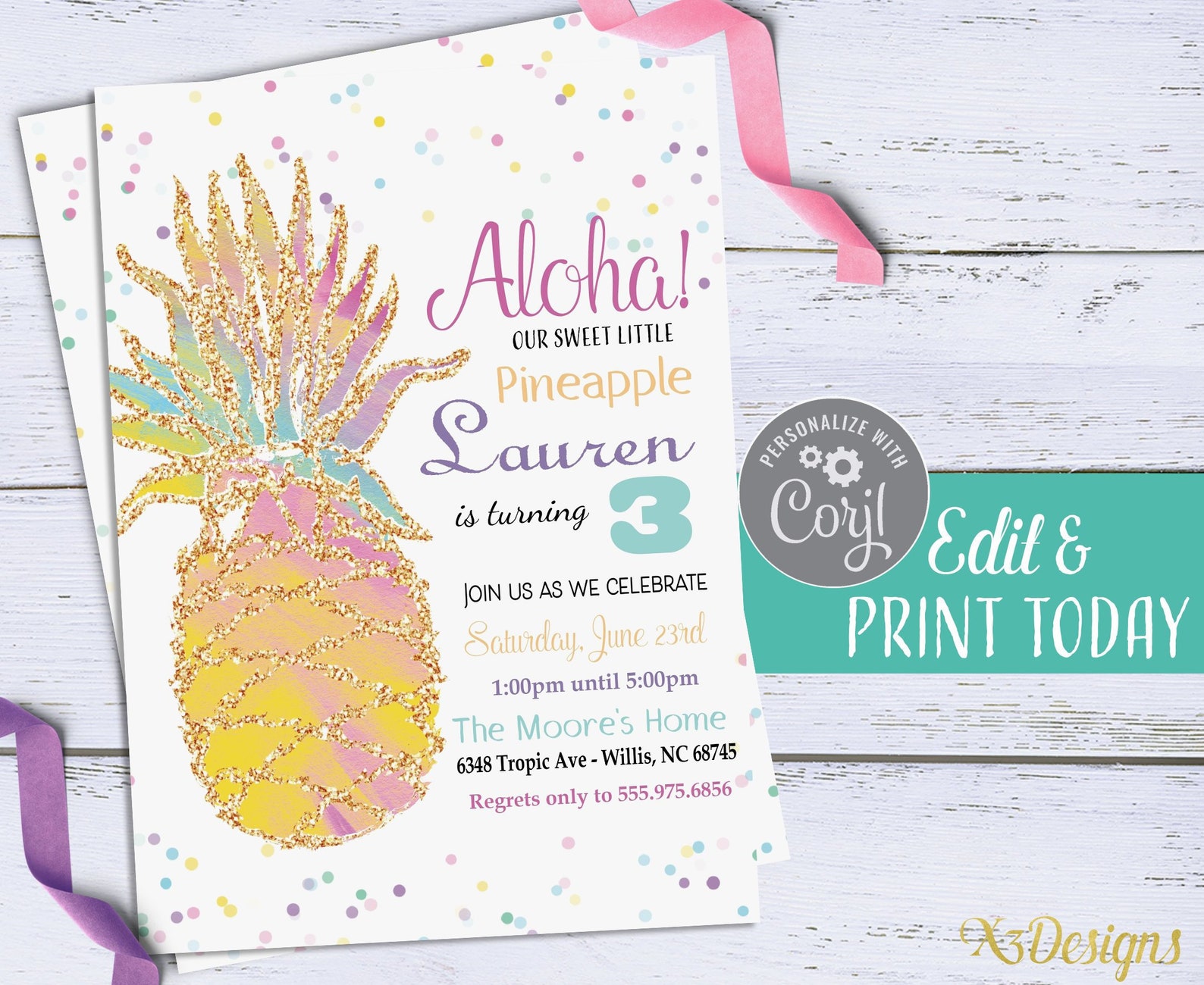 Pineapple Invitation Instant Download Tropical Pineapple - Etsy