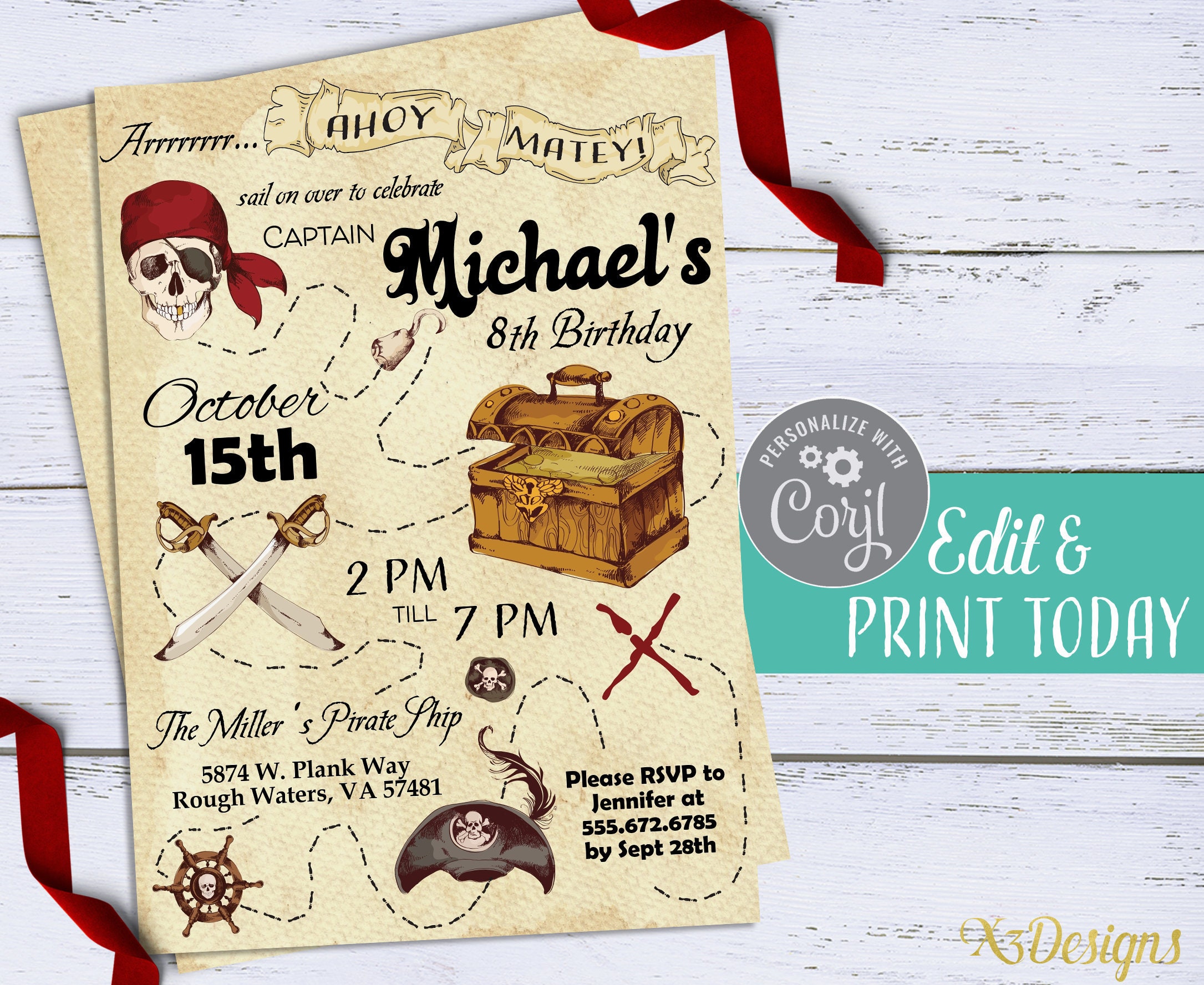 Pirate invitation Instant Download Pirate Birthday | Etsy