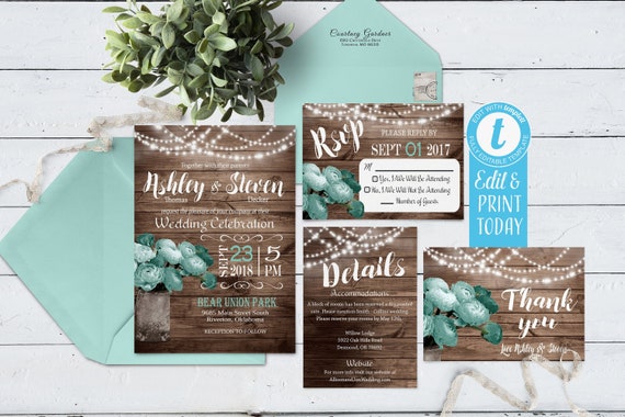 Country Wedding Invitation Instant Download Rustic Wedding Etsy