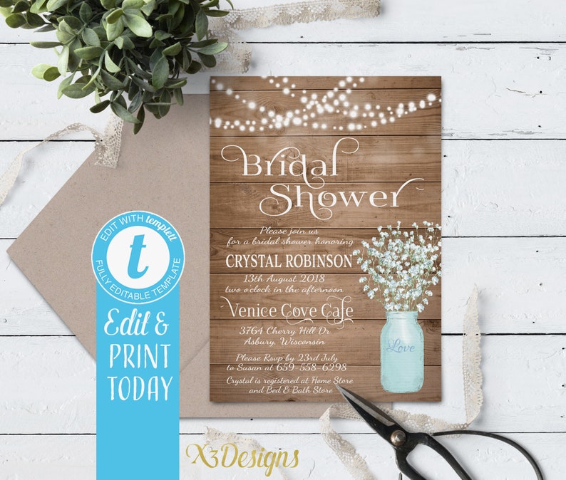 Rustic Bridal Shower Invitation Instant Download Printable - Etsy