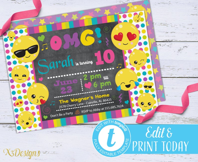 Emoji Invitation Instant Download, Emoji Birthday Invitation, Emoji