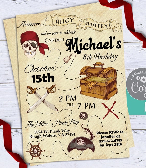 Pirate Invitation Instant Download Pirate Birthday Etsy