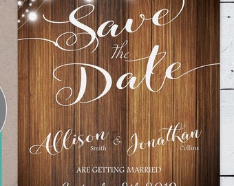 Rustic Save the Date Invitation Instant Download, Save the Date Template, Printable Wood Country Save the Date Card Digital Download