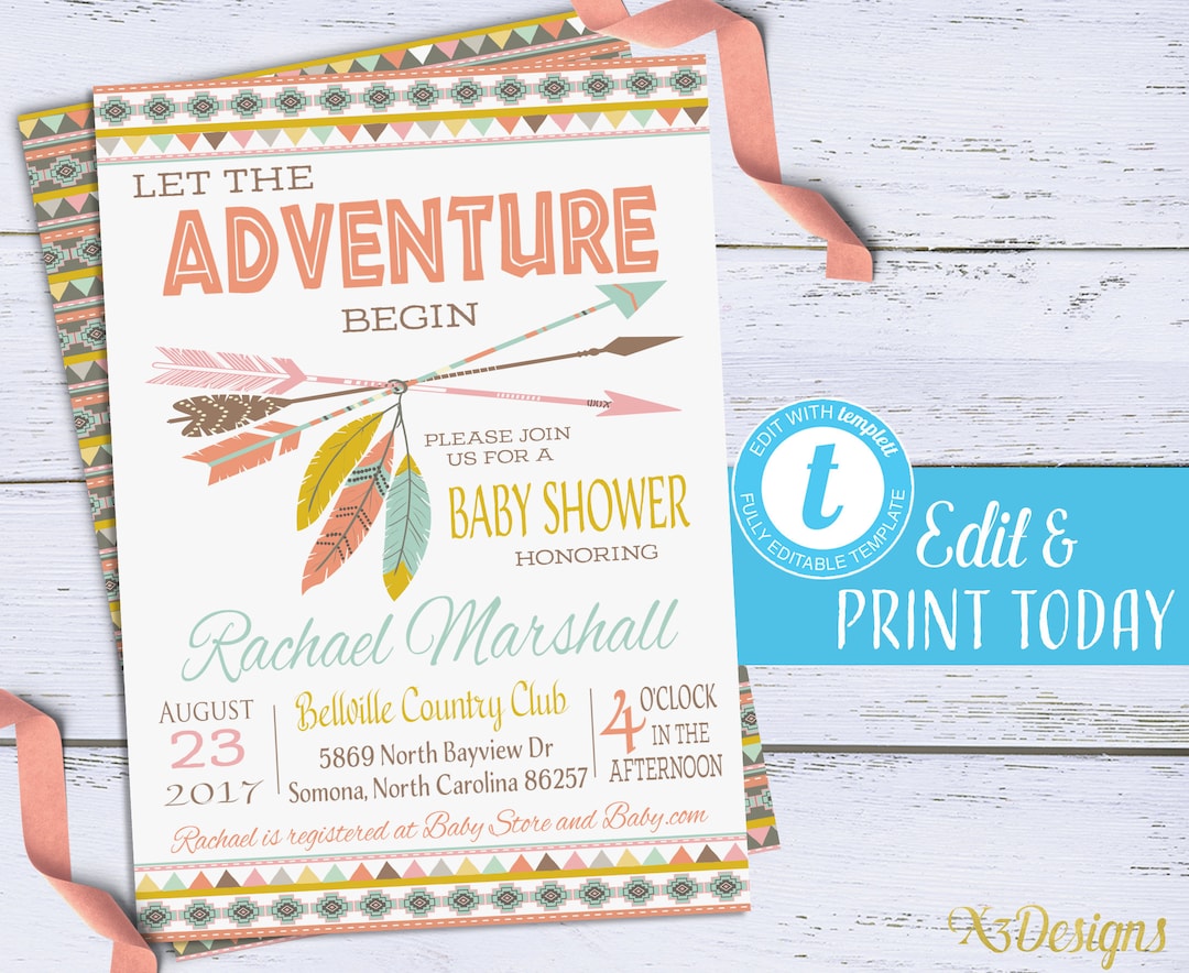Tribal Baby Shower Invitation Instant Download, Girl Baby Shower ...