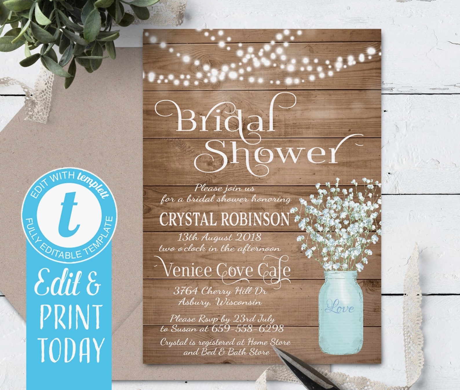 Rustic Bridal Shower Invitation Instant Download, Printable Bridal ...