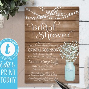 Rustic Bridal Shower Invitation Instant Download, Printable Bridal ...