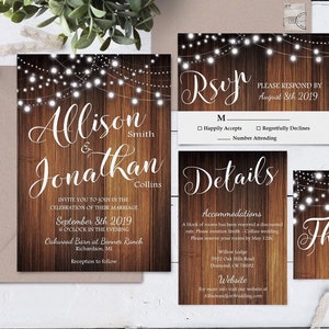 Rustic Wedding Invitation Instant Download Package, Printable Wedding Invite, RSVP and more - Country Wedding Invite, Wood, Digital Download