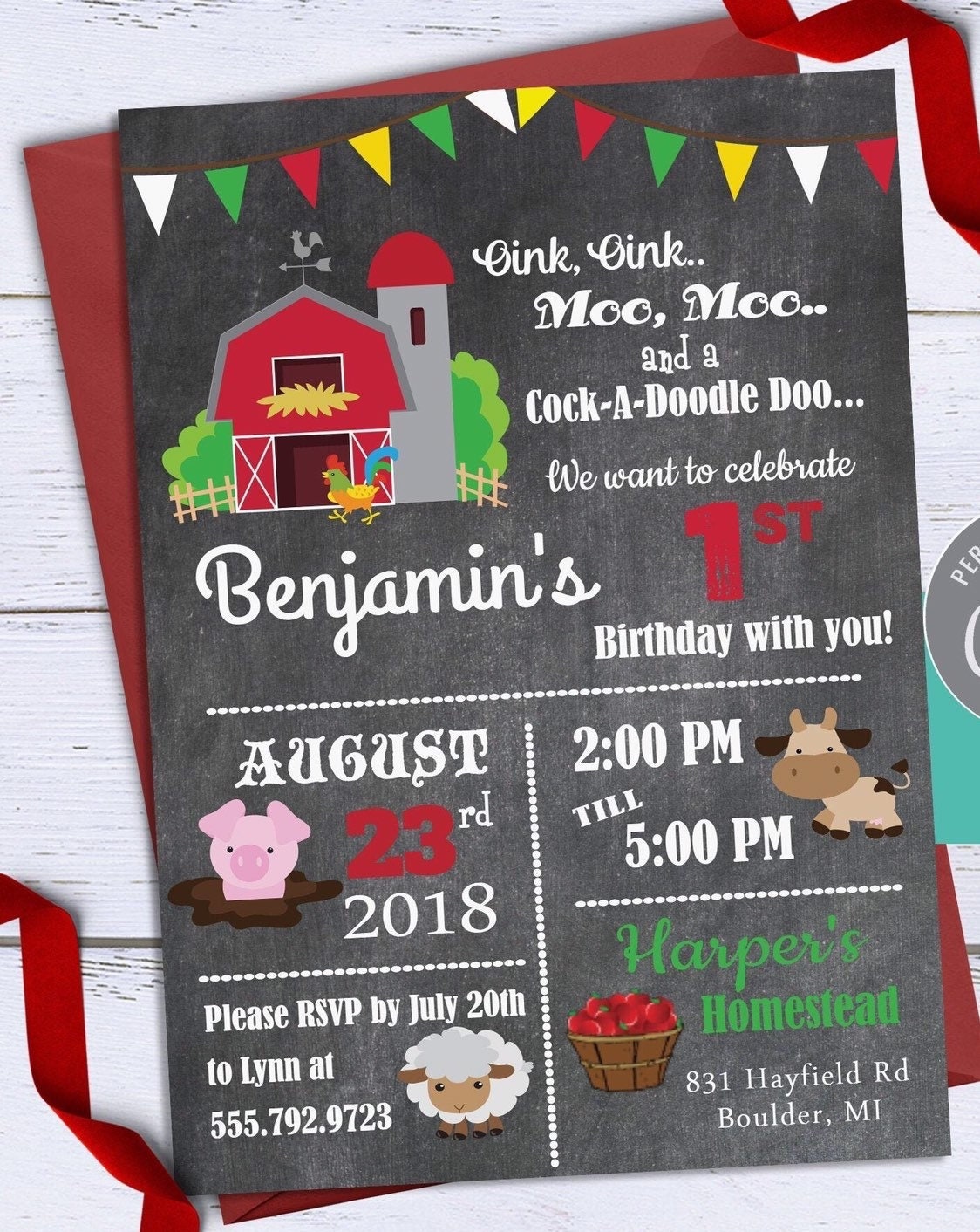Farm Birthday Invitation: Barnyard Animals, Chalkboard Design (digital  Download) - Etsy, image size:1124x1412