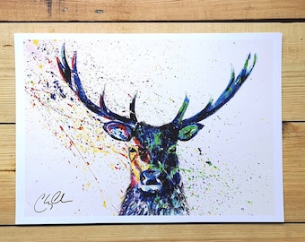 High quality print of original colourful artwork:Stu the stag