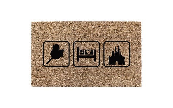 Eat Sleep Disney Doormat Mickey Mouse Head Ears Coir Doormat Welcome Mat Housewarming Gift 30in X 18in
