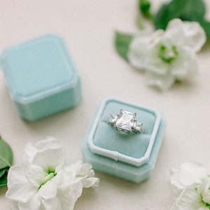 Blue velvet ring box for wedding band , Heirloom ring storage, Wedding ring holder image 1