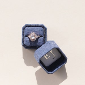Linen Ring Box Personalised, Blue Ring Box Single Double, Engagement Proposal Ring Box, Wedding Ceremony Ring Holder, Bride To Be Gift
