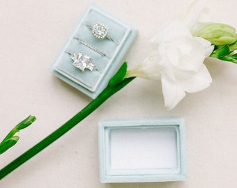 Wedding Ring Box, Three Ring Box 3 Slot, Personalised Blue Velvet Ring Box For Wedding Ceremony, Ring Bearer Box, Bridal Shower Gift