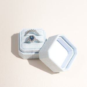 ブルーリングボックス、リネンリングボックスダブルシングル、結婚式用リングボックス、結婚指輪ホルダー、リングベアラーボックス、花嫁への婚約ギフト