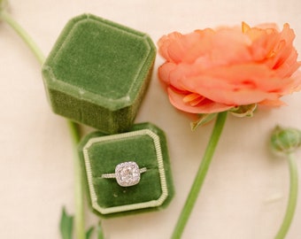Personalised Green Velvet Ring Box, Engagement Double Single Ring Box, Ring Holder For Wedding Ceremony