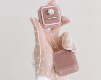 Dusty pink velvet ring box double / Personalised wedding engagement ring box/ Ring bearer box