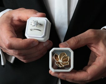 White Ring Box Velvet Glass, Wedding Ring Box For Ceremony, Unique Bridal Shower Gift For Bride, Engagement Ring Box Gift For Couple