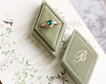 Velvet Ring Box, Sage Green Engagement Ring Box Personalised, Wedding Ring Box, Engagement Gift For Her