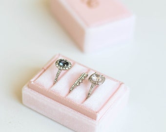 Velvet ring box for wedding ceremony, Triple ring box, Pink ring box 3 slot, Bridal ring box