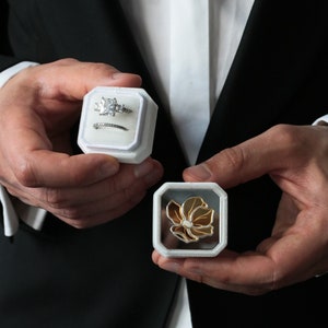 Boîte à bagues blanche en verre velours, boîte à bagues de mariage pour cérémonie, cadeau de douche nuptiale unique pour la mariée, cadeau boîte de bagues de fiançailles pour couple