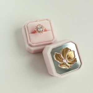 Blush Pink Velvet Glass Ring Box, Unique Engagement Ring Box, Bridal Ring Box, Bride To Be Gift, Wedding Ring Holder