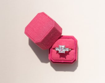 Bright Pink Ring Box, Linen Ring Box For Wedding Ceremony, Engagement Ring Holder, Bride To Be Wedding Gift